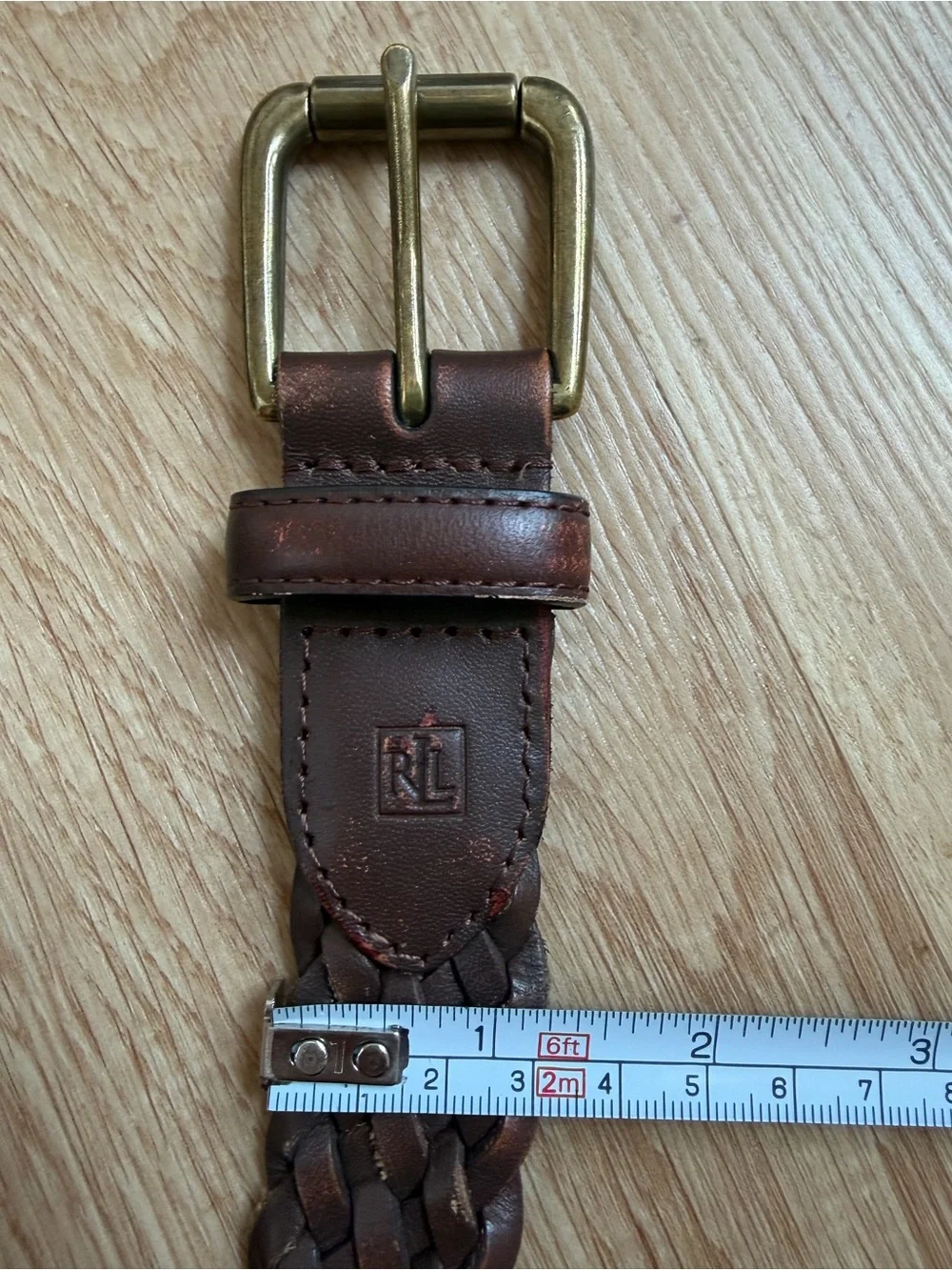 Vintage Ralph Lauren Double RL Brown Woven Braided Leather Men’s Belt 38